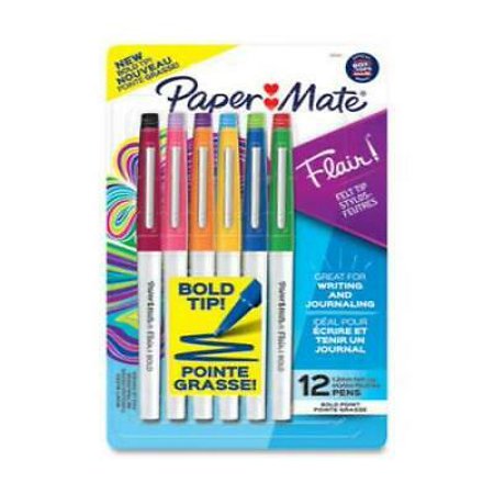 Paper Mate Flair Felt Tip Porous Point Pen  Stick  Bold 1.2 Mm  Assorted Ink Colors  White Pearl Barrel  12/Pack (2125414)