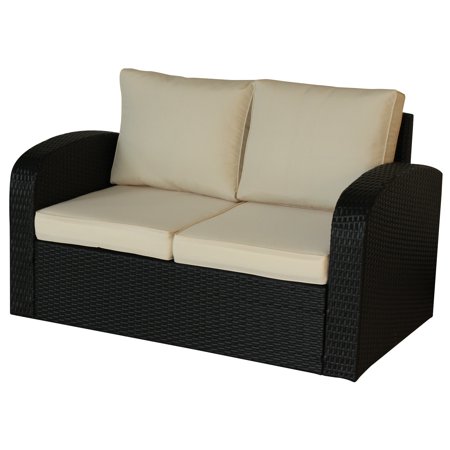 Luxury Living Furniture Black Wicker Outdoor Loveseat with Cushion and Aluminum Frame SF-0255-E