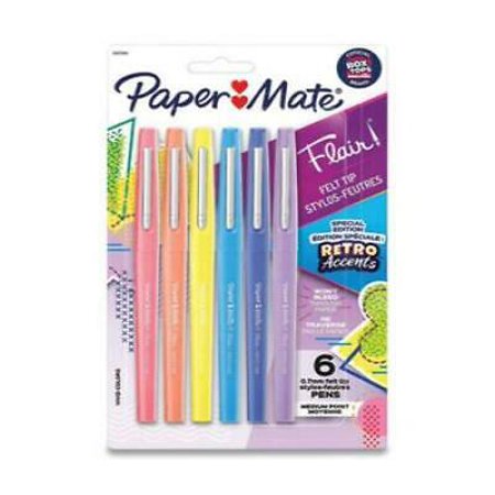 Paper Mate Flair Felt Tip Porous Point Pen  Stick  Medium 0.7 Mm  Assorted Ink and Barrel Colors with Retro Accents  6/Pack (2097888)