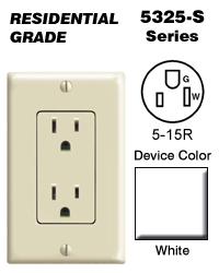 Leviton 5325-SW Decora Duplex Receptacle Residential Grade 5-15R 15A 125V Quickwire Push-in and Side Wired - White