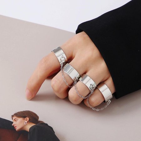 Punk Cool Hip Pop Rings Opening Ring Four Open Chain Finger Rings for Friends