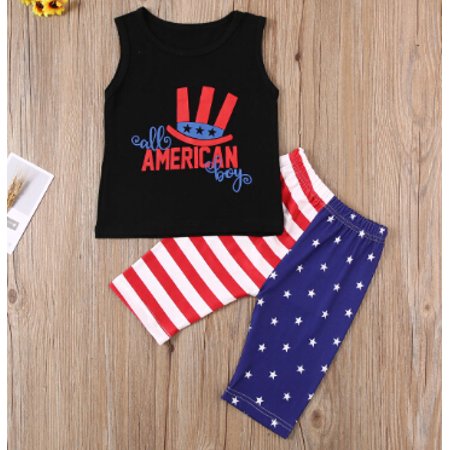 LA HIEBLA Baby Boy S Summer Outfit Sets Sleeveless T-Shirt Top with American Flag Short Pants Independence Day Sets