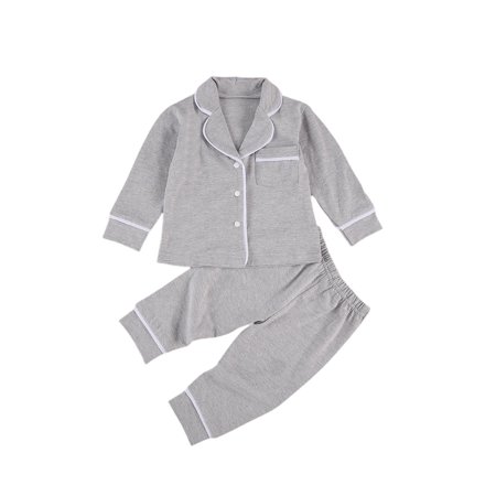 LA HIEBLA Baby Pajama Sets Long Sleeve Lapel Buttons Shirt Top Long Pant Casual Homewear