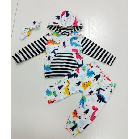 LA HIEBLA Baby S Cartoon Animal Print 2Pcs Clothes Set  Long Sleeve Striped Hooded Sweatshirt with Long Pants