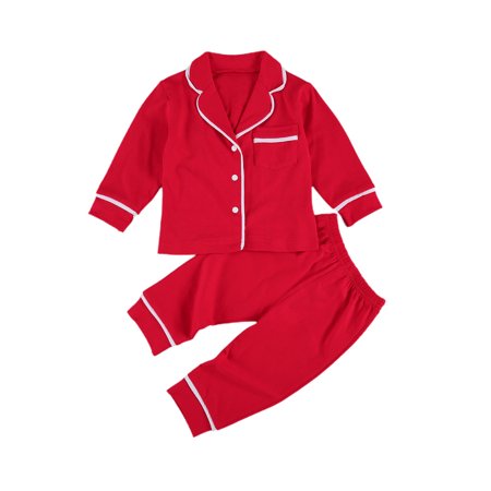 LA HIEBLA Baby Pajama Sets Long Sleeve Lapel Buttons Shirt Top Long Pant Casual Homewear