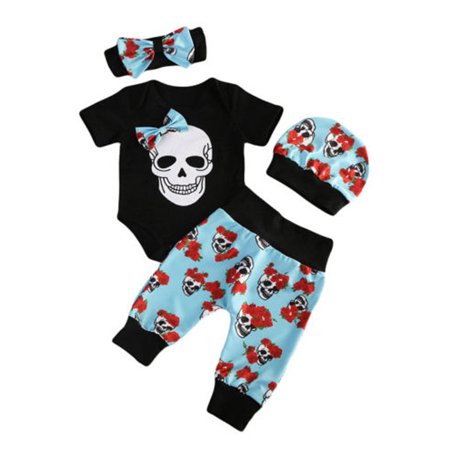LA HIEBLA 4PCS Infant Baby Boy Girl Jumpsuit Romper Bodysuit Long Pants Outfits Set