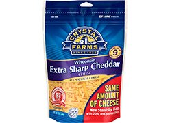 Crystal Farms Cheese Wisconsin Extra Sharp Cheddar Shredded 8 Oz Bag Pack of 4