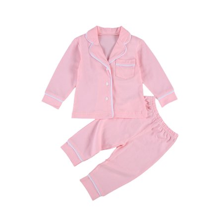 LA HIEBLA Baby Pajama Sets Long Sleeve Lapel Buttons Shirt Top Long Pant Casual Homewear