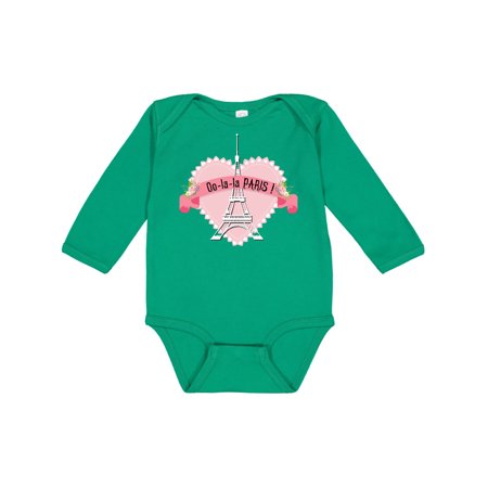 Inktastic Paris Oo-la-la with Eiffel Tower and Flowers in Pink Heart Gift Baby Boy or Baby Girl Long Sleeve Bodysuit