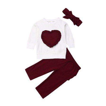 LA HIEBLA Baby Girls Outfit Set Long Sleeve Top Long Ruffle Pant with Hair Band