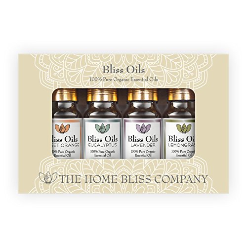 Bliss Oils Top 4 Organic Essential Oils 100% Pure & Natural Gift Set Includes Organic Eucalyptus, Lavender, Sweet Orange & Lemongrass Oil in 4 thumbnail