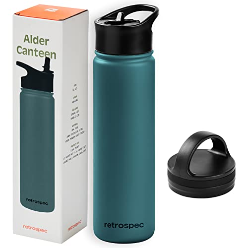Retrospec Alder Insulated Water Bottle with Straw Lid & Handle Cap - Stainless Steel Wide Mouth Double-Wall Vacuum Insulated Thermos - BPA Free Leakpr
