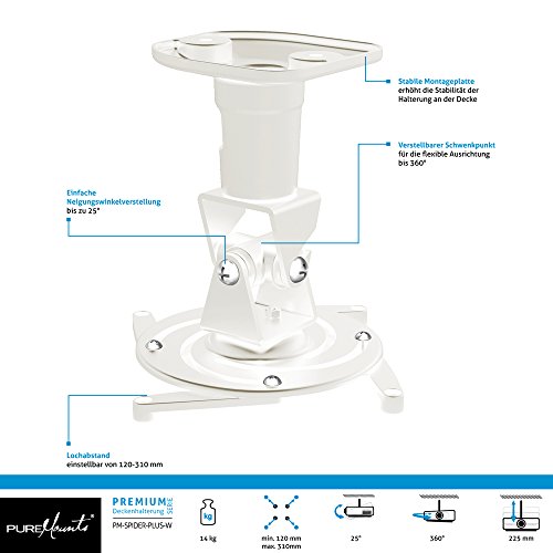 PureMounts PM-Spider-Plus Beamer Ceiling Bracket/Tilts and Turns 30Â° / 225 Mm Ceiling Clearance / 14 Kg/Hole Spacing 120-310 Mm thumbnail