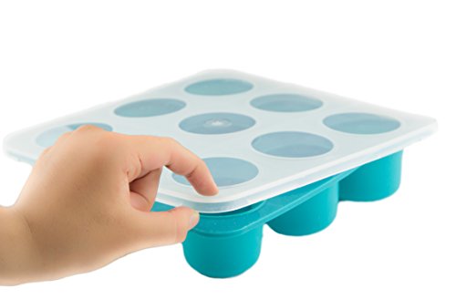 Tootsy Boo Baby Food Storage Cubes Freezer Tray with Sturdy Clip-on Lid | BPA Free Silicone for Easy Pop Out | Make 9 Portions of 60 Grams E