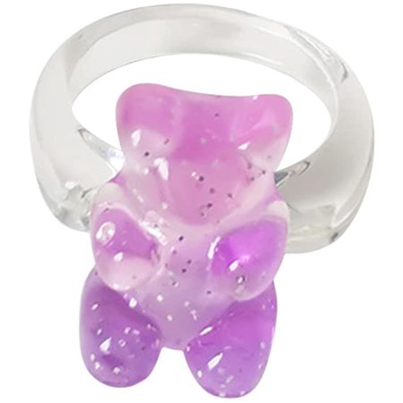 WESTOCEAN 1 Pcs Colorful Gummy Bear Ring Set Bear Transparent Acrylic Ring Cute Resin Circle Finger Band Ring Jewelry for Women Girls