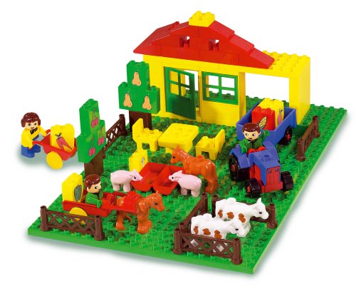 Unico Plus Bausteine Set Bauernhof + Figuren + Traktor 71 Tlg thumbnail