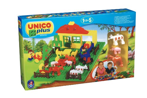 Unico Plus Bausteine Set Bauernhof + Figuren + Traktor 71 Tlg thumbnail