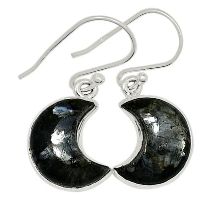 Crescent Moon - Larvikite Black Moonstone 925 Silver Earring Jewelry ALLE-5588
