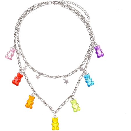 WESTOCEAN Layered Choker Necklaces Gummy Bear Pendant Stars Chain Necklaces Adjustable Multi Layer Chain Necklace for Women  50cm