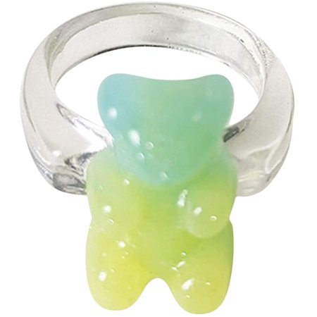 WESTOCEAN 1 Pcs Colorful Gummy Bear Ring Set Bear Transparent Acrylic Ring Cute Resin Circle Finger Band Ring Jewelry for Women Girls