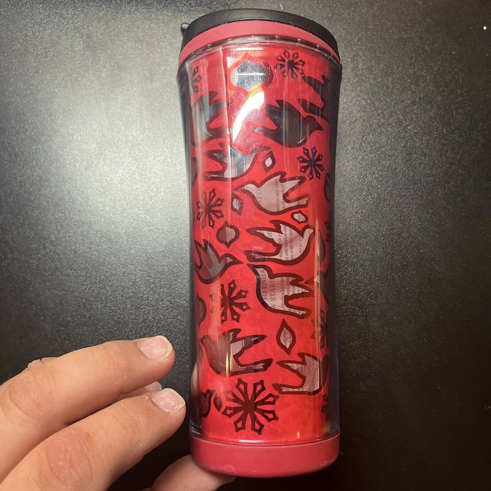 Starbucks Red Christmas Doves Holiday Tumbler Travel Mug 2008 12 Oz thumbnail
