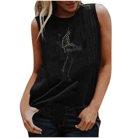 Womens Casual Round Neck Loose Top Sleeveless T-shirt Summer Sexy Workout T-Shirts Ladies Going Out Party Prom Tshirts A526-3323