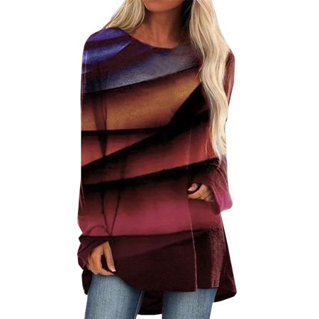 Womens O Neck Cute Graphic Tees Loose Long Sleeve Tops T-shirt Blouse Summer Sexy Workout T-Shirts Ladies Going Out Party Prom Tshirts A526-9303