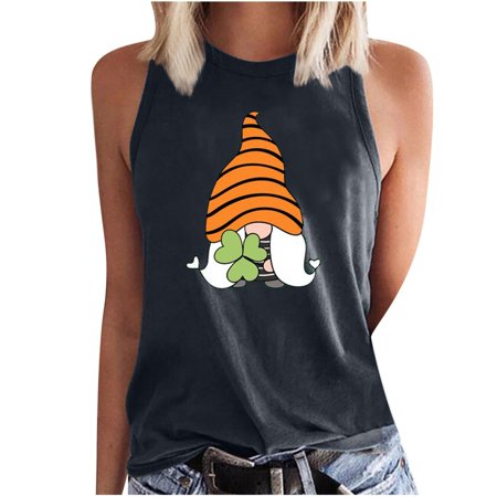 Womens Casual Graphic Tshirt Loose Round Neck Sleeveless T-shirt Tops Summer Sexy Workout T Shirts Ladies Going Out Party Prom Tees A525-5105