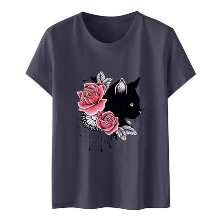 Womens Round Neck Short Sleeve Cute Graphic Tees T-shirt Top Blouse Summer Sexy Workout T-Shirts Ladies Going Out Party Prom Tshirts A526-1679