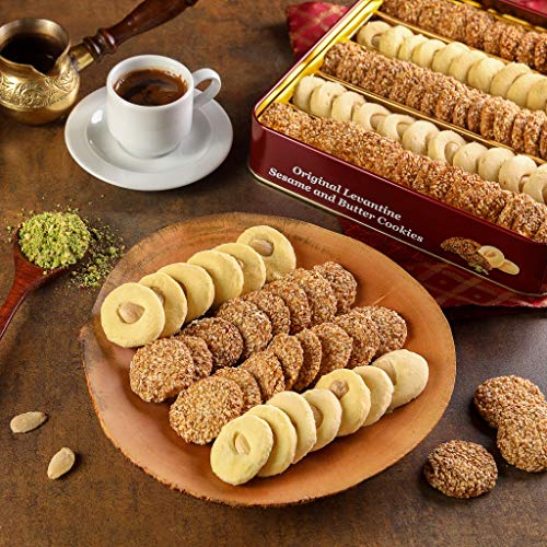 Zalatimo Sweets Since 1860, 100% All-Natural Sesame & Butter Shortbread Cookies, Square Metal Gift Tin, Slightly Sweet Cookies with No Preservatives, thumbnail
