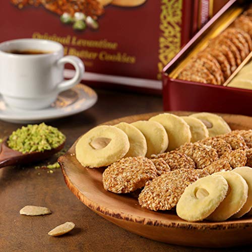 Zalatimo Sweets Since 1860, 100% All-Natural Sesame & Butter Shortbread Cookies, Square Metal Gift Tin, Slightly Sweet Cookies with No Preservatives, thumbnail