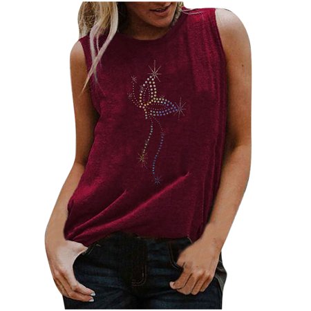 Womens Casual Round Neck Loose Top Sleeveless T-shirt Summer Sexy Workout T-Shirts Ladies Going Out Party Prom Tshirts A526-3323