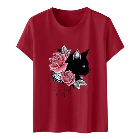 Womens Round Neck Short Sleeve Cute Graphic Tees T-shirt Top Blouse Summer Sexy Workout T-Shirts Ladies Going Out Party Prom Tshirts A526-1679