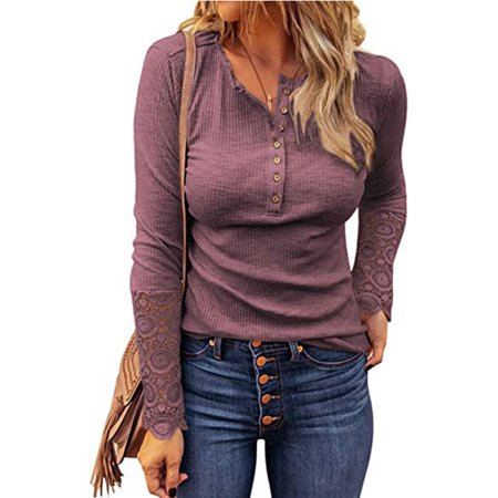 Women S New Round Neck Stitching Lace Sleeve Loose Solid Color Long-sleeved T-shirt OLRIK 9980#