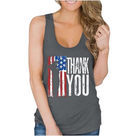 Onlywo Blouses for Women Trendy  Fashion Women Summer Sleeveless Tank Tops Round Neck Independence Day Print Loose T Shirt Vest Blouse