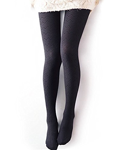 Vero Monte Women's Modal & Cotton Opaque Knitted Patterned Tights for Spring (Black) 4081