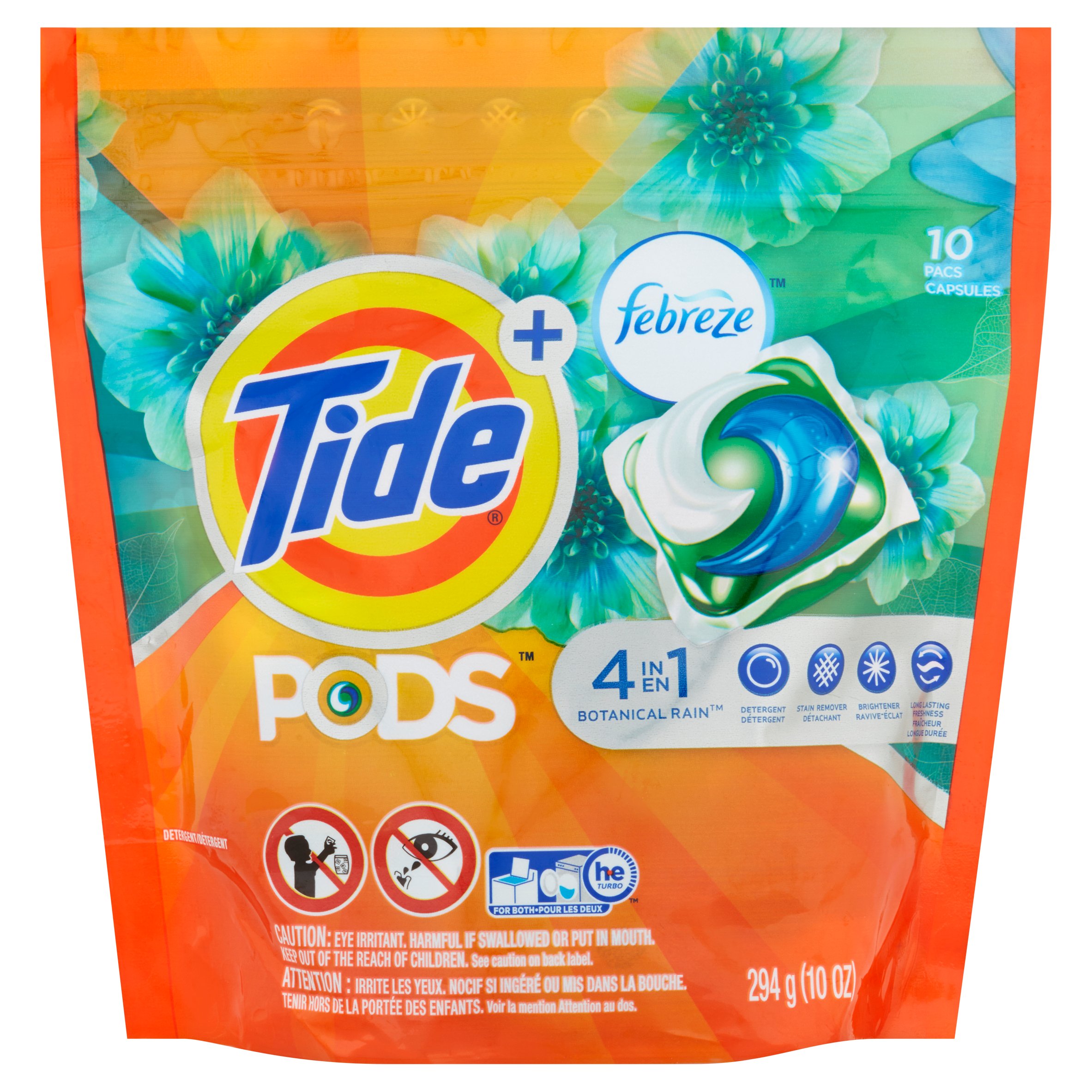 Tide PODS Plus Febreze Odor Defense Laundry Detergent Pacs, Botanical Rain Scent, 10 Count