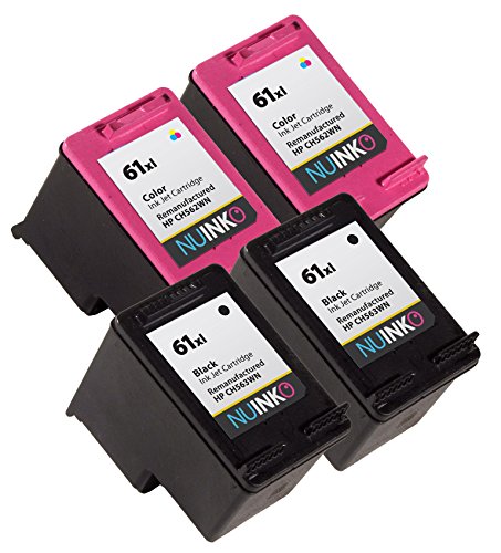 NUINKO 4 Pack Remanufactured HP 61XL Ink Cartridge Black and Color CH563WN CH564WN for HP ENVY 4500 5530 4502 Deskjet 2050 3050 2540 1050 1510 1000 10