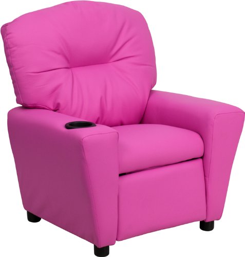 Flash Furniture BT-7950-KID-HOT-PINK-GG Contemporary Hot Pink Vinyl Kids Recliner with Cup Holder
