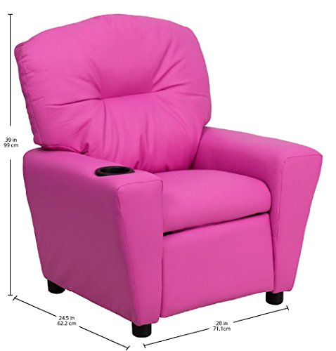 Flash Furniture BT-7950-KID-HOT-PINK-GG Contemporary Hot Pink Vinyl Kids Recliner with Cup Holder thumbnail