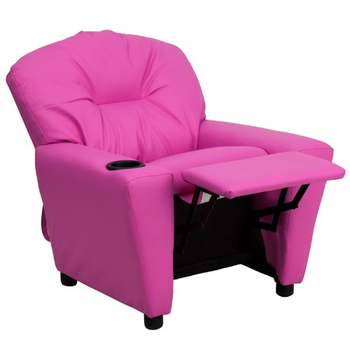 Flash Furniture BT-7950-KID-HOT-PINK-GG Contemporary Hot Pink Vinyl Kids Recliner with Cup Holder thumbnail