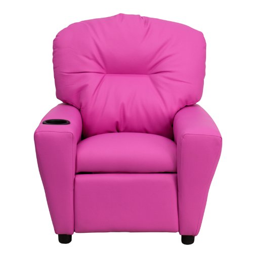 Flash Furniture BT-7950-KID-HOT-PINK-GG Contemporary Hot Pink Vinyl Kids Recliner with Cup Holder thumbnail
