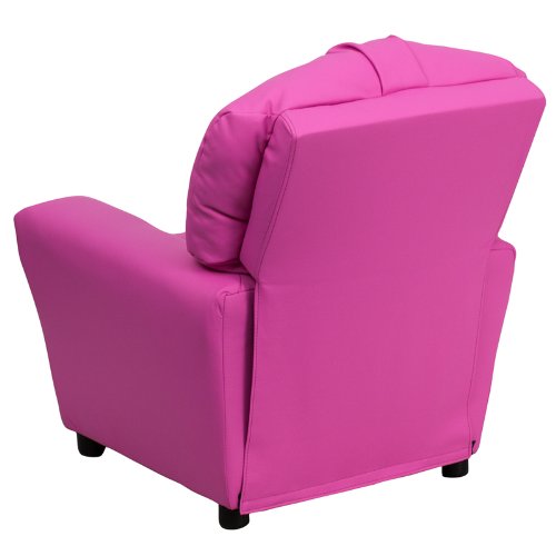 Flash Furniture BT-7950-KID-HOT-PINK-GG Contemporary Hot Pink Vinyl Kids Recliner with Cup Holder thumbnail