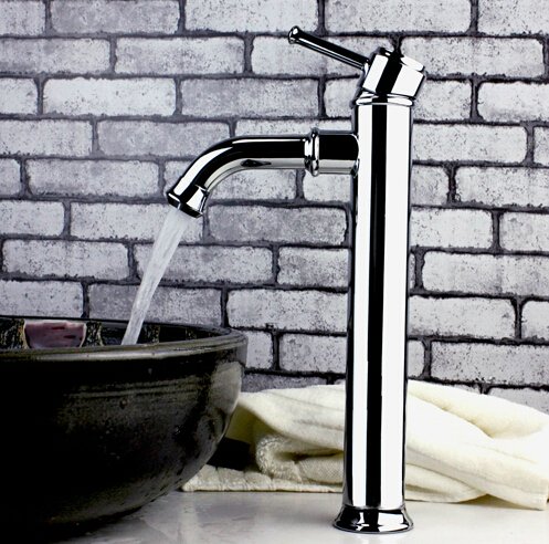 Deck Mount Vessel Bathroom Sink Faucet Lengthen Sprayer Tall Spout Single Handle Control Single Hole Mixer Taps Lavatory Sink Faucets Chrome Finish