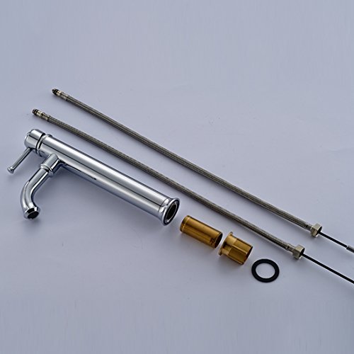 Deck Mount Vessel Bathroom Sink Faucet Lengthen Sprayer Tall Spout Single Handle Control Single Hole Mixer Taps Lavatory Sink Faucets Chrome Finish thumbnail
