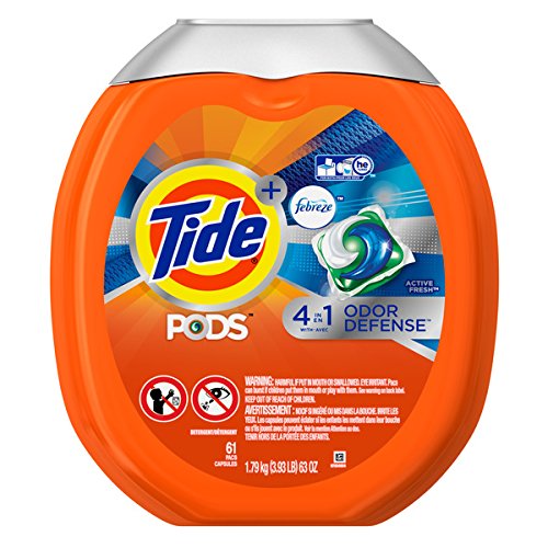 Tide PODS Plus Febreze Odor Defense Laundry Detergent Pacs, Active Fresh Scent, 61 Loads, Designed for Regular and HE Washers