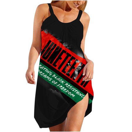 Onlywo Dresses for Women Fashion  Women S Juneteenth Print Casual Dresses Sleeveless Round Neck Loose Comfortable Mini Dress