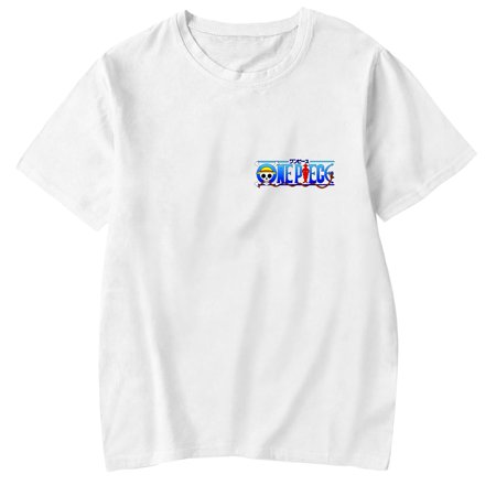 SOSPIRO Anime One Piece Short Sleeve T-shirt Summer Graphic Casual Crewneck Tee for Men Women(White-L)