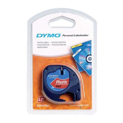 Dymo 91203 12mmx4m Black on Red Plastic Tape