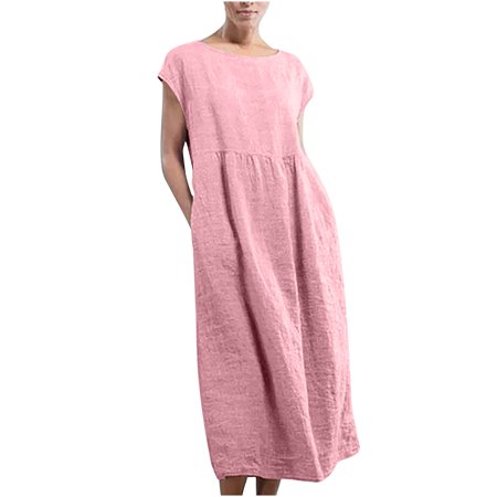 Womens Dresses Sun Dress Women’s Fashion Solid Sleeveless Round-neck Retro Long Dress Sundresses for Women 2564